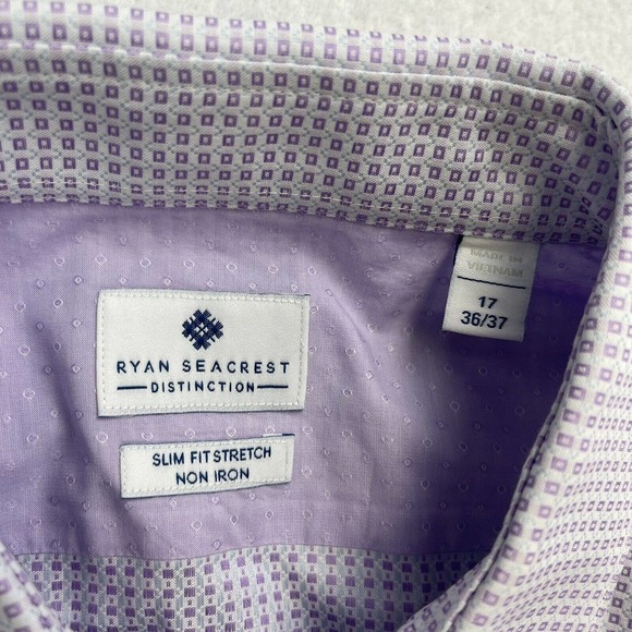 Ryan Seacrest Distinction Dress Shirt Mens 17 36/37 Slim Fit Non-Iron Purple - Picture 10 of 12